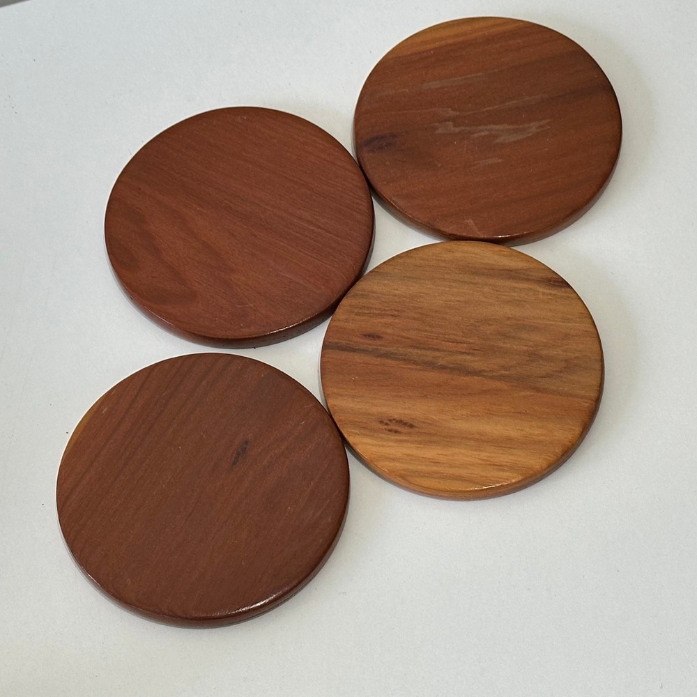 Set‎ of 4 Round Wooden Coasters Natural Wood Grain Drinkware Protector MCM